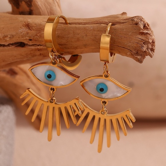 NEW: Evil Eyes Earrings*18K Gold Plated*Waterproof*Sweatproof*Tarnish Free* - Picture 8 of 8